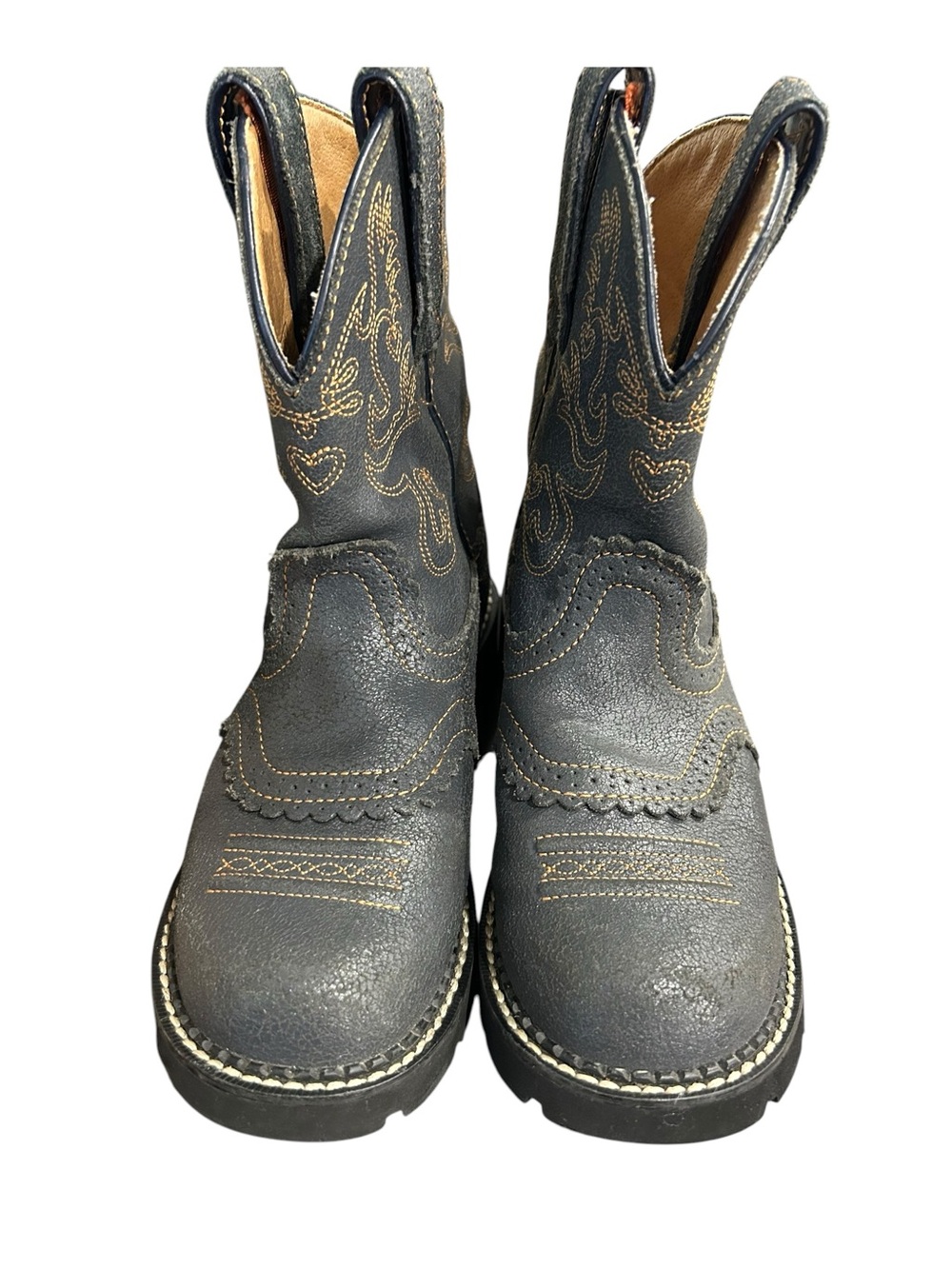 Ariat Fatbaby Boots Rare! Slate Crinkle- Western Tan Stitching Round Toe Sz 6.5B - Picture 13 of 16